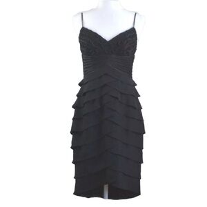 New Vintage Cache Y2K Asymmetric Ruffle Chiffon Ruched Illusion Dress 12 Ribbon